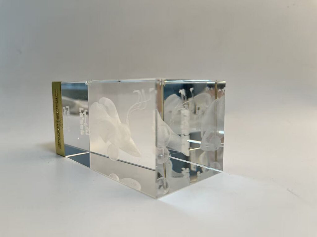 Crystal laser engraving Crystal Cube World Cup with Internal Engraving